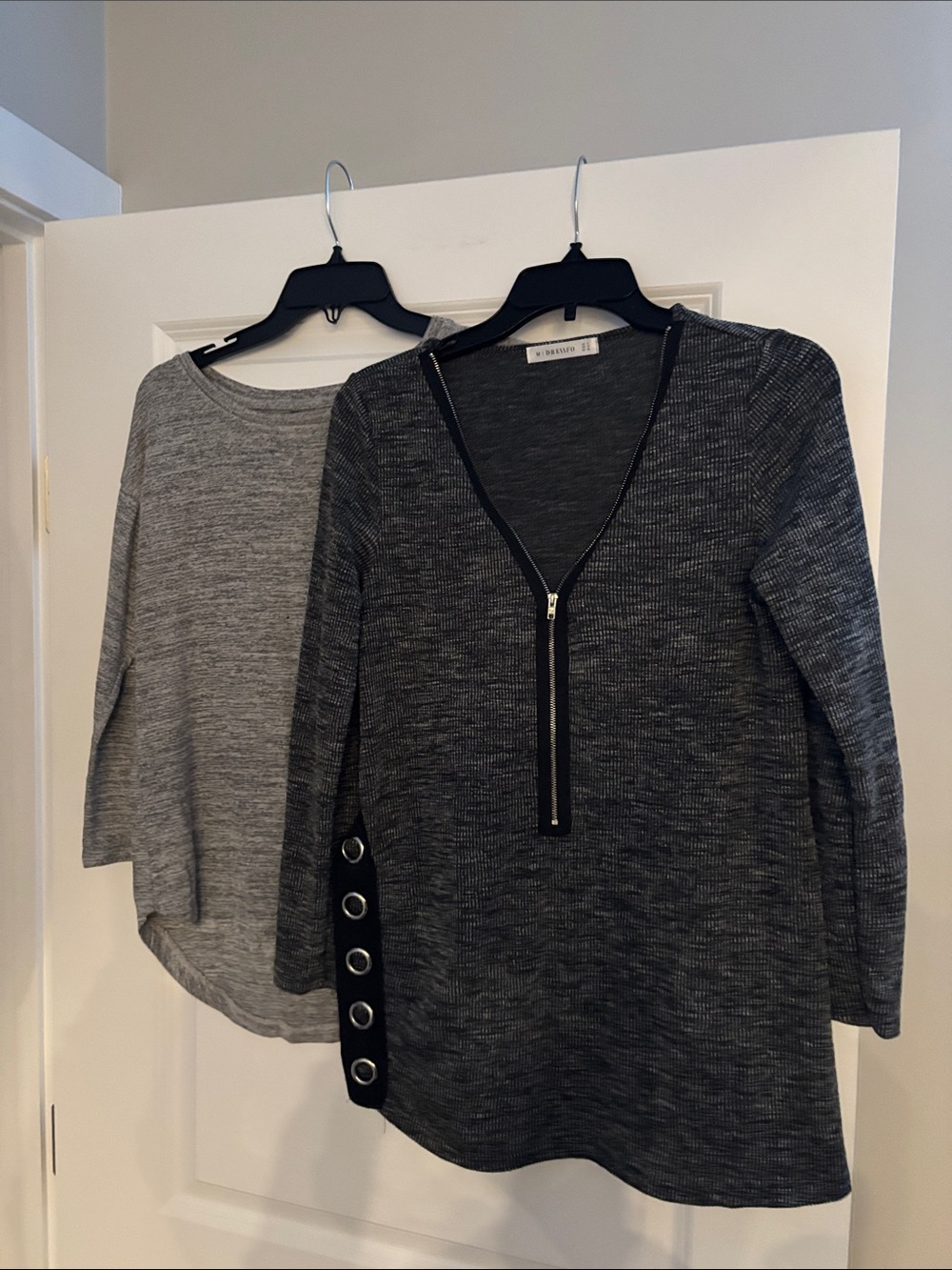 Women’s Charcoal Zip-Front Long Sleeve Top with Grommet Detail